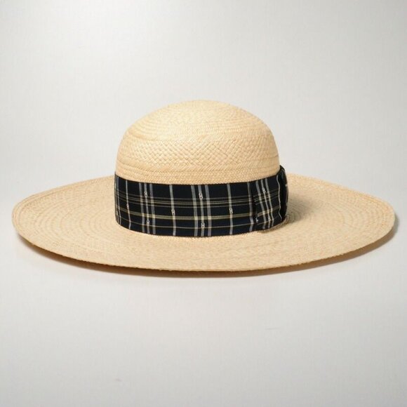 Hermes Anouk Hat Size 58 Straw Hat H Logo Checkered Ribbon Gp6245 main image 8